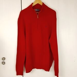 Polo Ralph Lauren Mens Red Quarter Zip Sweater Preppy Winter Sz.XXL